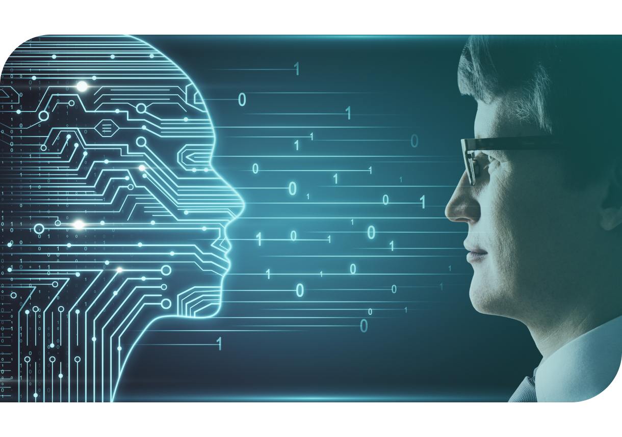 Legal Lawyer and AI Robot Facing Different Directions