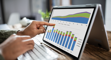 Person looking at reporting graph and seeing key features of secure legal payment processing