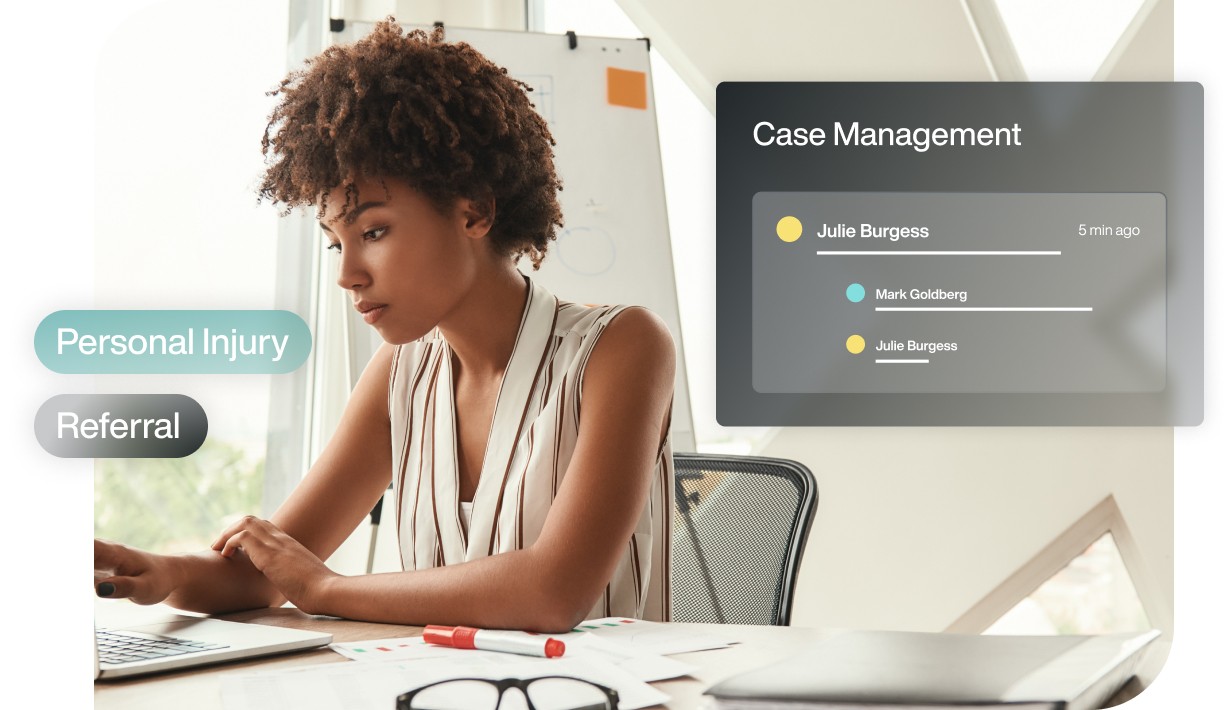 Dashboard activity Showing Case Management Activity and Personal Injury fields